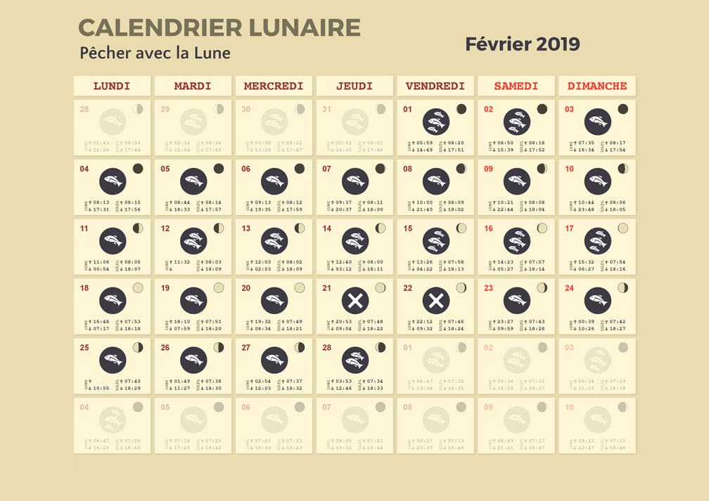 calendrier lunaire pêche février 2019