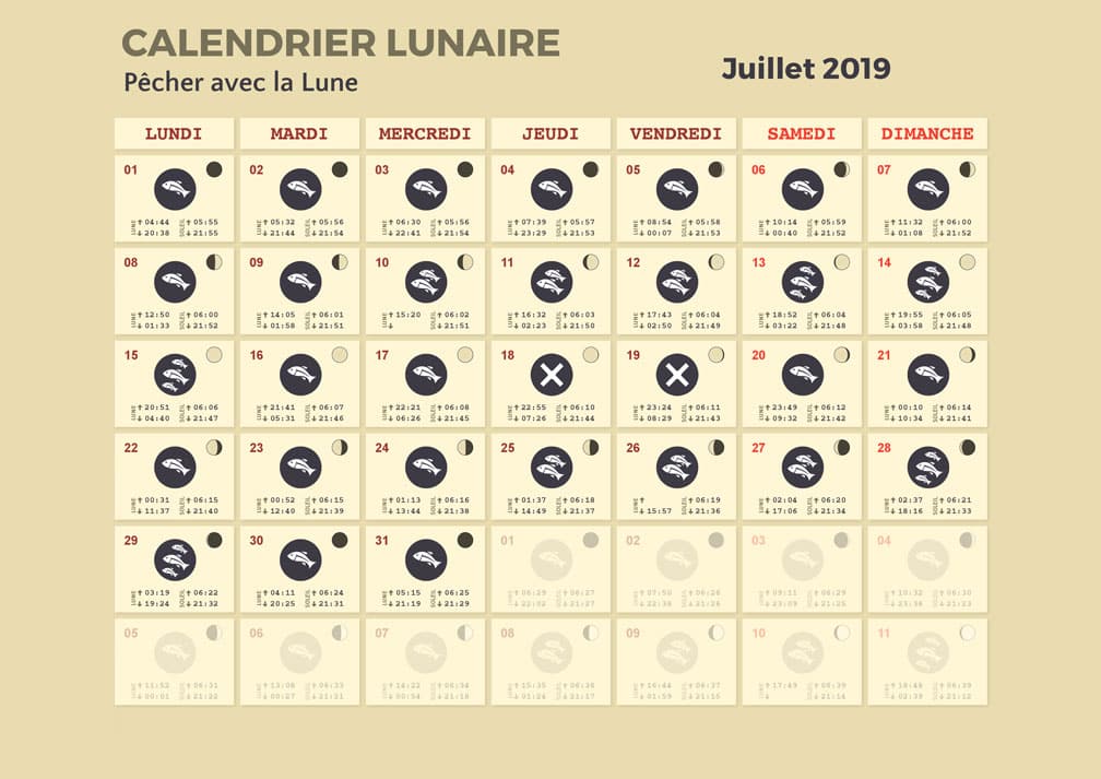 calendrier lunaire pêche juillet 2019
