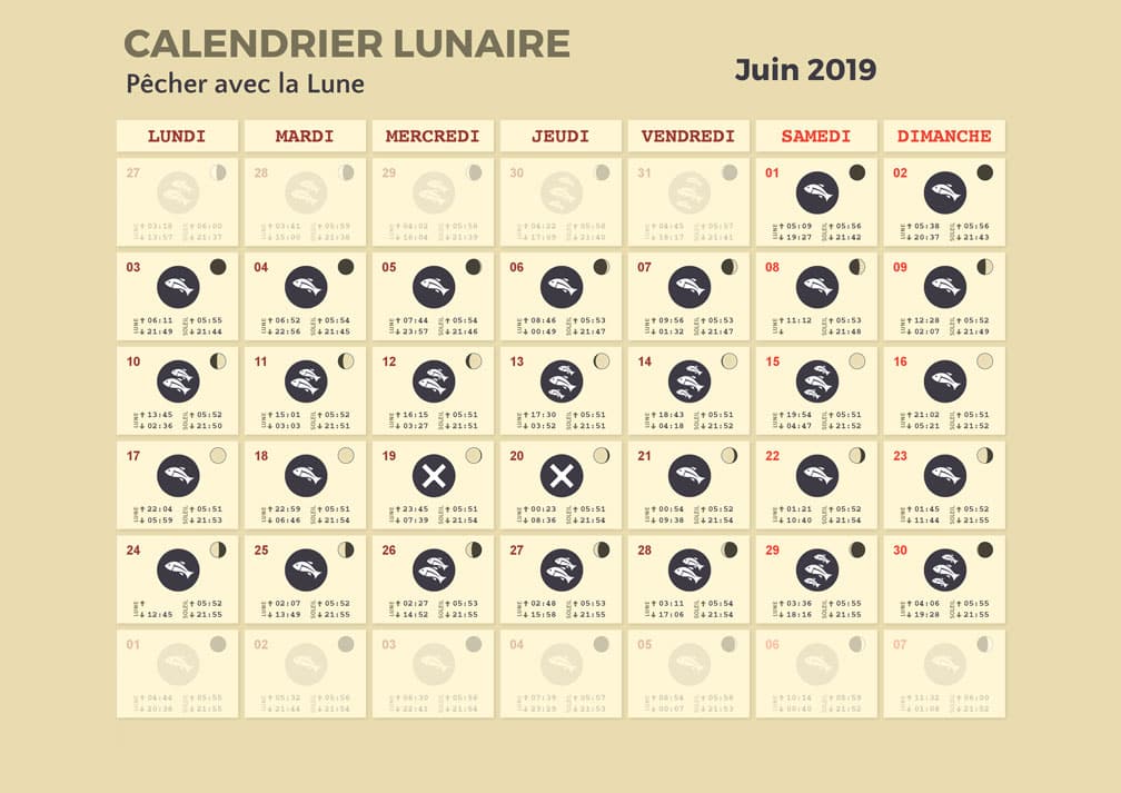 calendrier lunaire pêche juin 2019